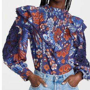 FARM Rio ~ Pineapple Flowers Navy Blouse